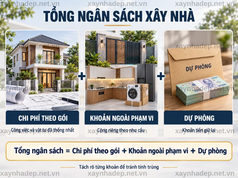 Tổng ngân sách gồm tiền xây, khoản ngoài gói và dự phòng