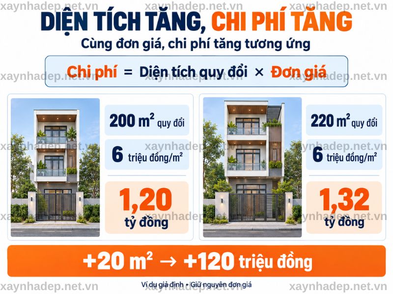 Diện tích xây dựng ảnh hưởng đến chi phí như thế nào