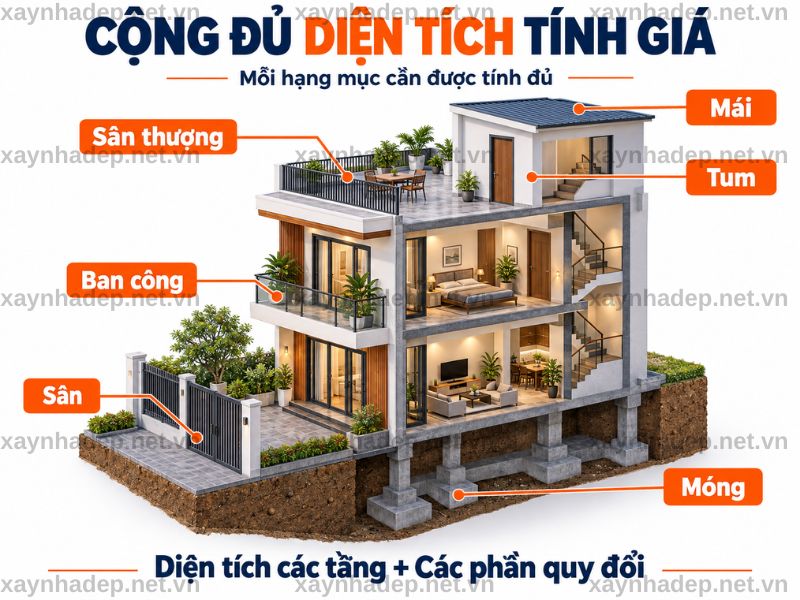 Đơn giá của gói xây dựng quyết định số tiền cho mỗi m²