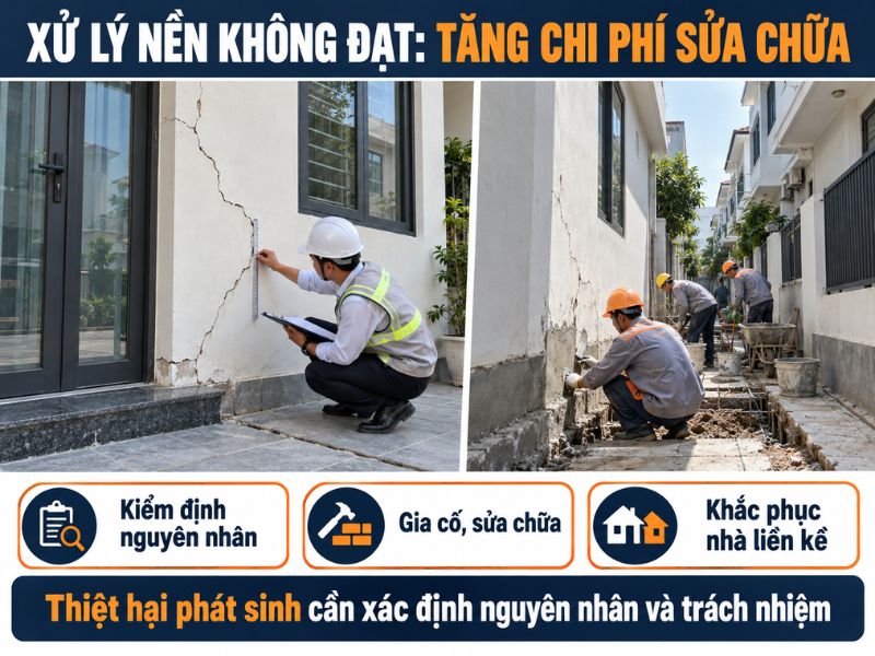 Xử lý nền không đạt làm phát sinh tiền sửa lún nứt và khắc phục thiệt hại