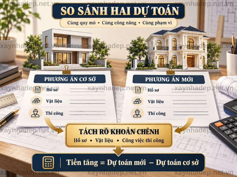 Chênh lệch chi phí được xác định bằng hai dự toán cùng quy mô và phạm vi