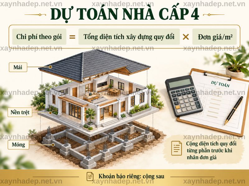 Cách tính diện tích xây dựng và dự toán nhà cấp 4