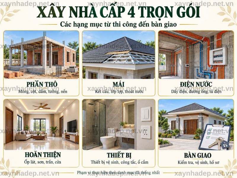 Xây nhà cấp 4 trọn gói bao gồm những hạng mục nào?