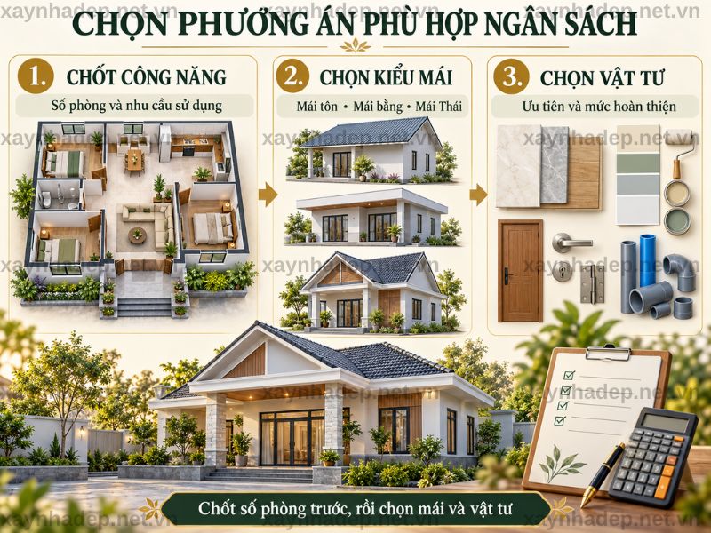 Chọn vật tư, công năng và kiểu mái phù hợp ngân sách