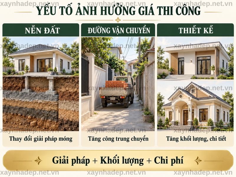 Nền đất, đường vận chuyển và thiết kế ảnh hưởng giá thi công ra sao?