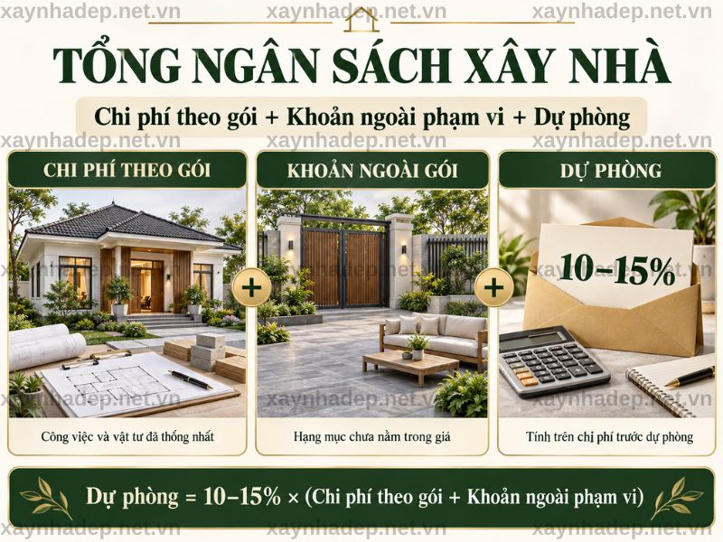 Tổng ngân sách gồm chi phí theo gói, khoản ngoài gói và dự phòng