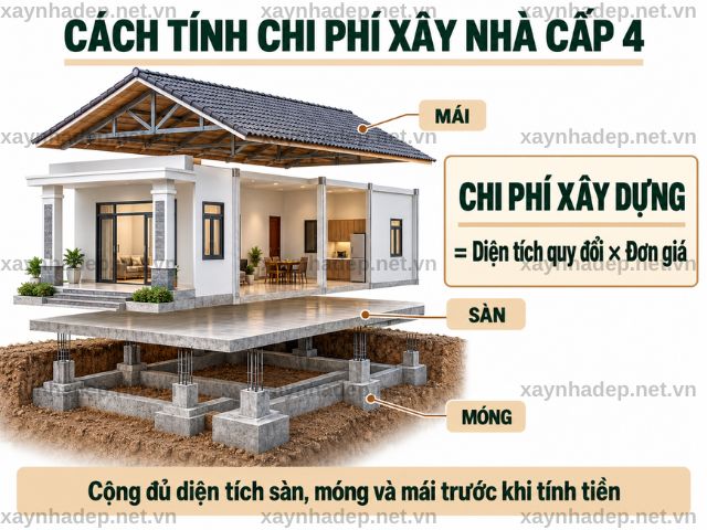 Cách tính chi phí xây nhà cấp 4 từ diện tích và đơn giá