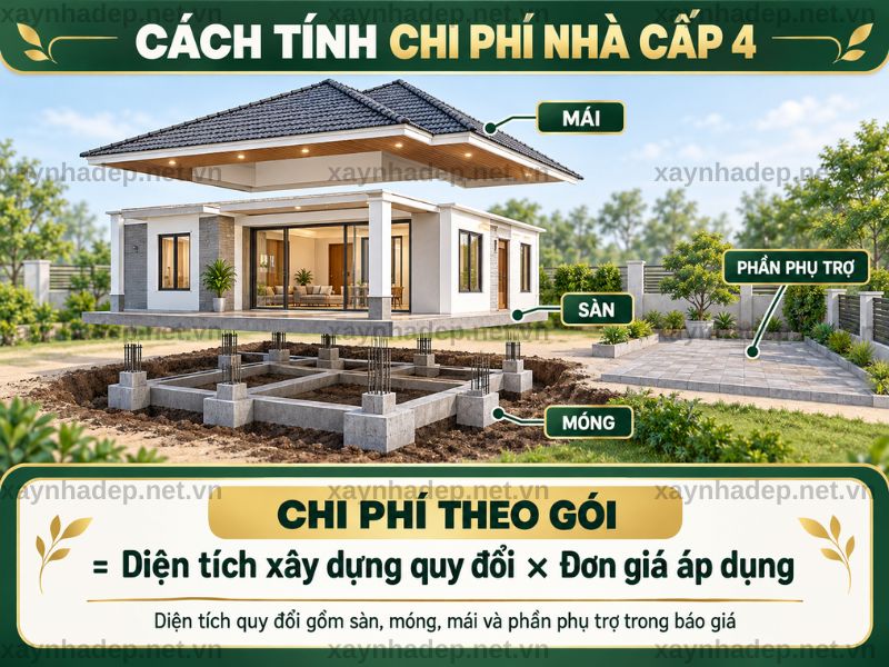 Cách tính diện tích và chi phí xây nhà cấp 4