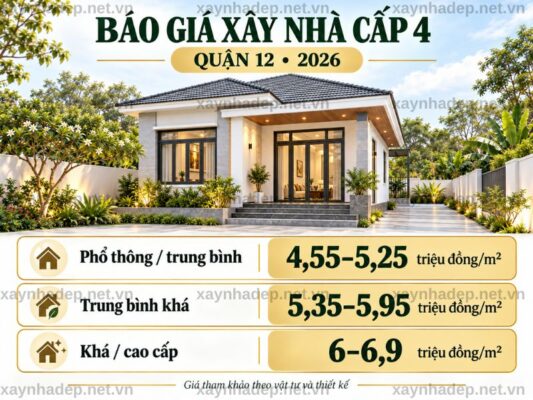 Báo giá xây nhà cấp 4 trọn gói Quận 12 năm 2026