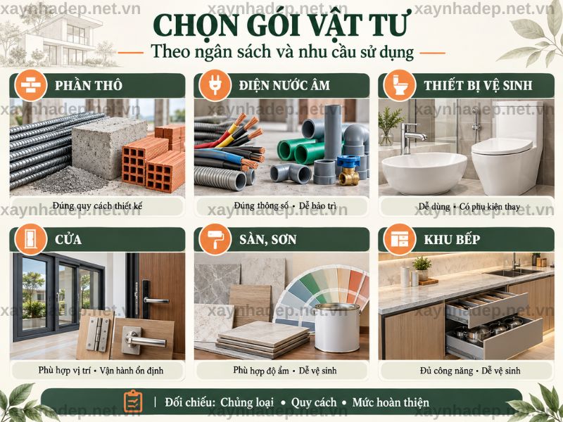 Chọn gói vật tư theo ngân sách và nhu cầu sử dụng
